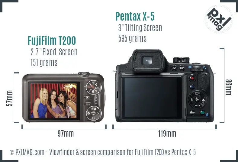 FujiFilm T200 vs Pentax X-5 Screen and Viewfinder comparison FujiFilm T200 vs Pentax X-5 Screen and Viewfinder comparison