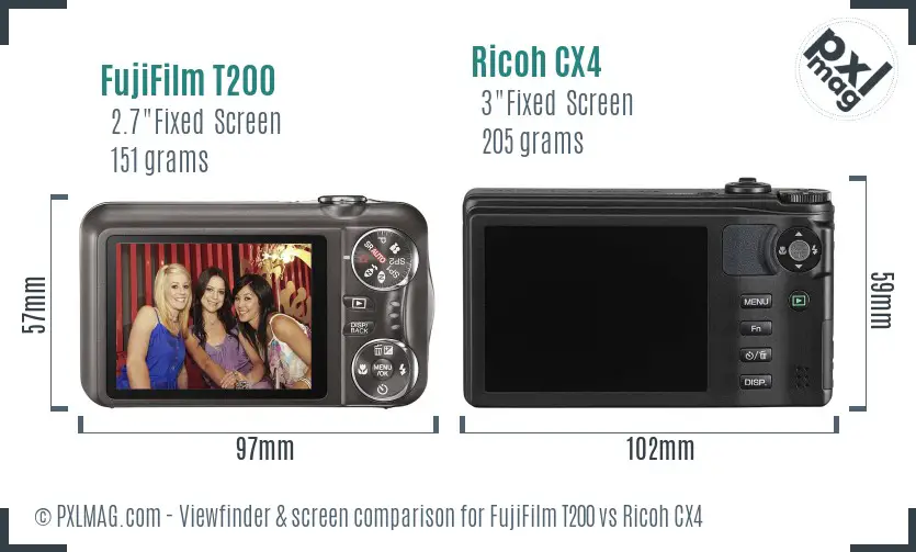 FujiFilm T200 vs Ricoh CX4 Screen and Viewfinder comparison