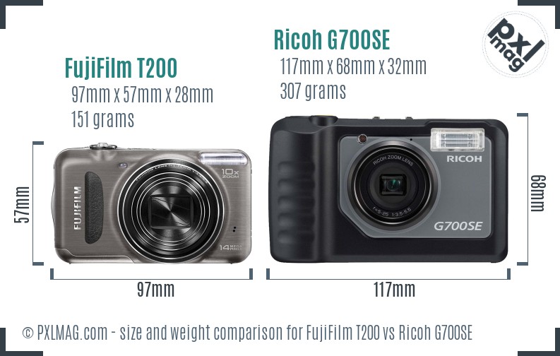 FujiFilm T200 vs Ricoh G700SE size comparison