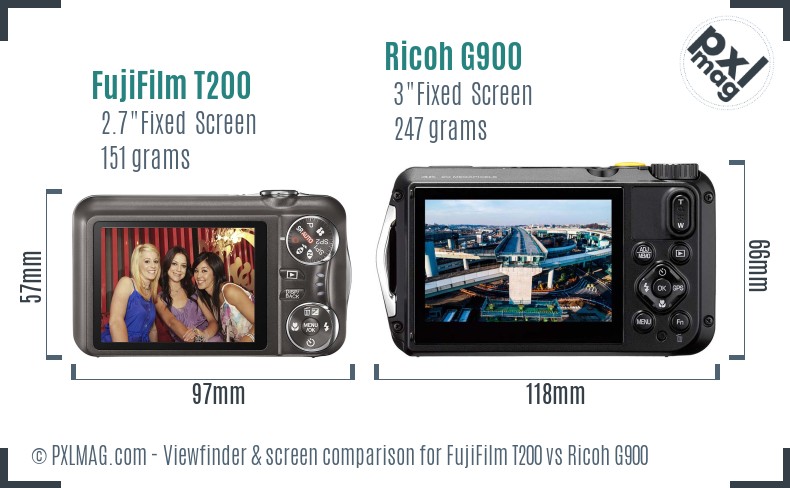 FujiFilm T200 vs Ricoh G900 Screen and Viewfinder comparison