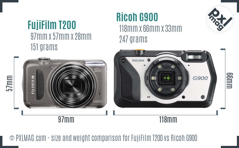 FujiFilm T200 vs Ricoh G900 size comparison