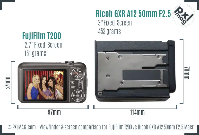 FujiFilm T200 vs Ricoh GXR A12 50mm F2.5 Macro Screen and Viewfinder comparison