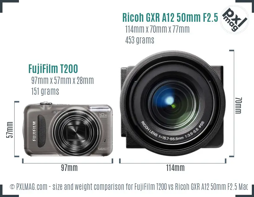 FujiFilm T200 vs Ricoh GXR A12 50mm F2.5 Macro size comparison