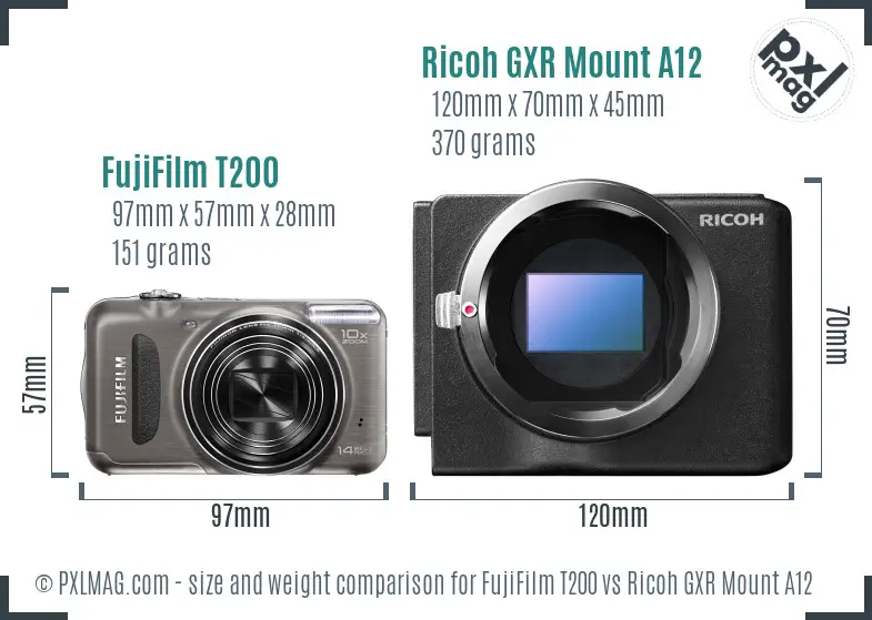 FujiFilm T200 vs Ricoh GXR Mount A12 size comparison FujiFilm T200 vs Ricoh GXR Mount A12 size comparison