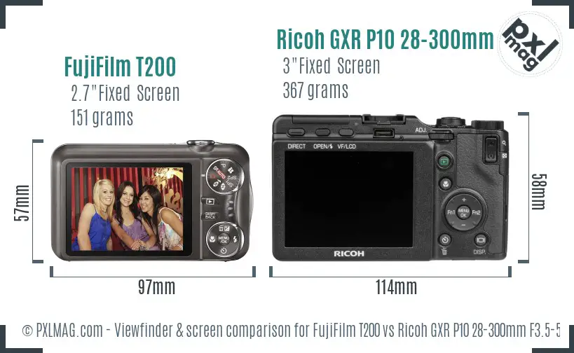 FujiFilm T200 vs Ricoh GXR P10 28-300mm F3.5-5.6 VC Screen and Viewfinder comparison