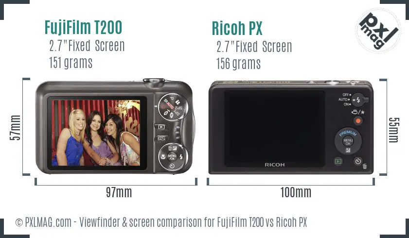 FujiFilm T200 vs Ricoh PX Screen and Viewfinder comparison