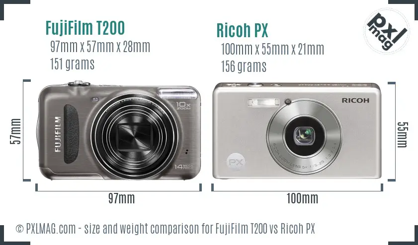 FujiFilm T200 vs Ricoh PX size comparison