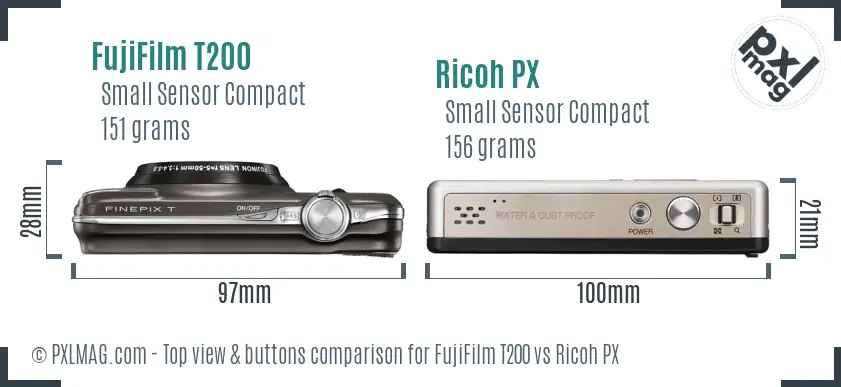 FujiFilm T200 vs Ricoh PX top view buttons comparison