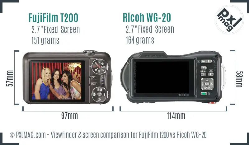 FujiFilm T200 vs Ricoh WG-20 Screen and Viewfinder comparison