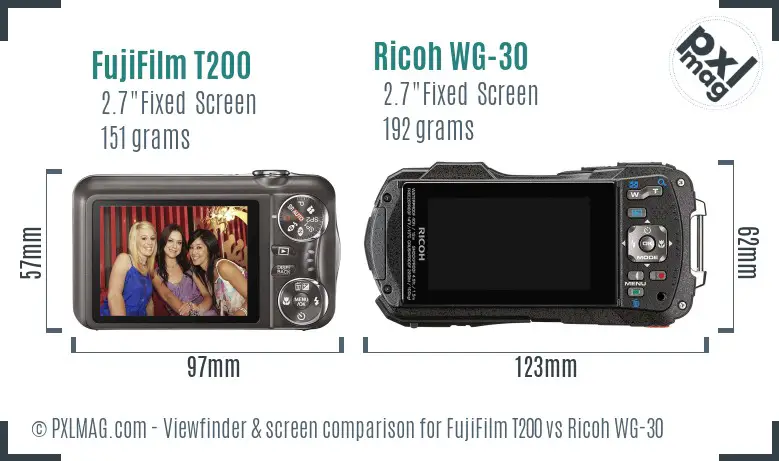 FujiFilm T200 vs Ricoh WG-30 Screen and Viewfinder comparison