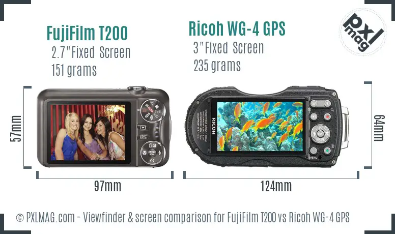 FujiFilm T200 vs Ricoh WG-4 GPS Screen and Viewfinder comparison