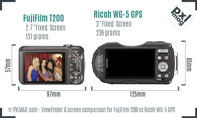 FujiFilm T200 vs Ricoh WG-5 GPS Screen and Viewfinder comparison