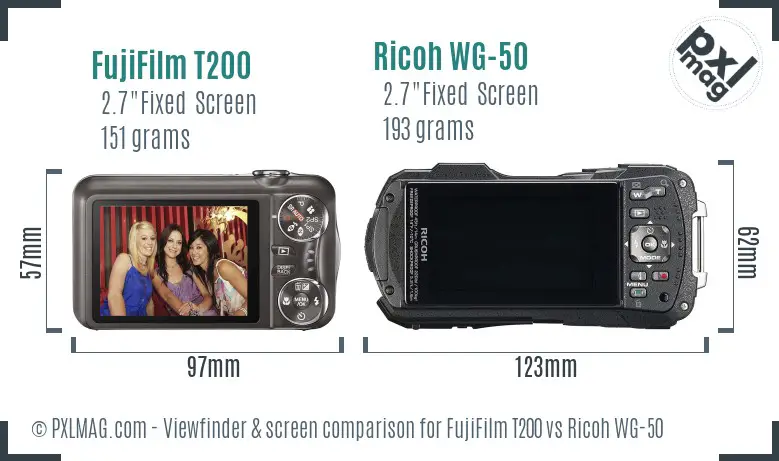 FujiFilm T200 vs Ricoh WG-50 Screen and Viewfinder comparison