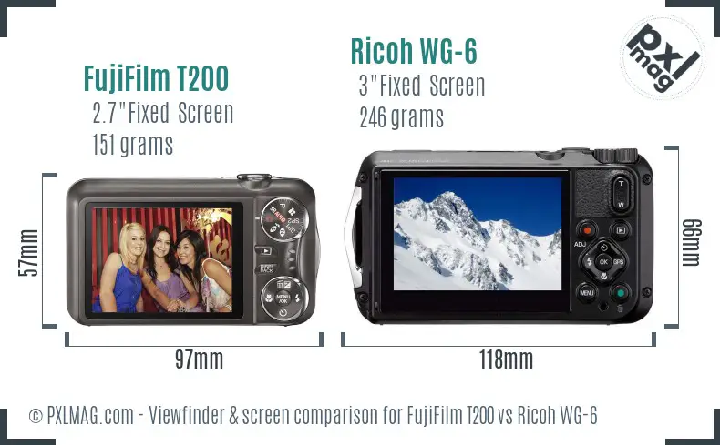 FujiFilm T200 vs Ricoh WG-6 Screen and Viewfinder comparison