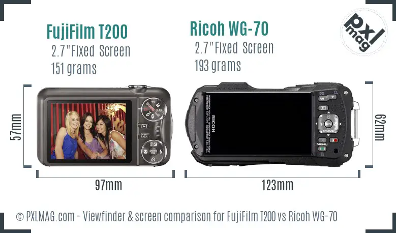 FujiFilm T200 vs Ricoh WG-70 Screen and Viewfinder comparison FujiFilm T200 vs Ricoh WG-70 Screen and Viewfinder comparison