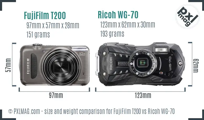 FujiFilm T200 vs Ricoh WG-70 size comparison FujiFilm T200 vs Ricoh WG-70 size comparison