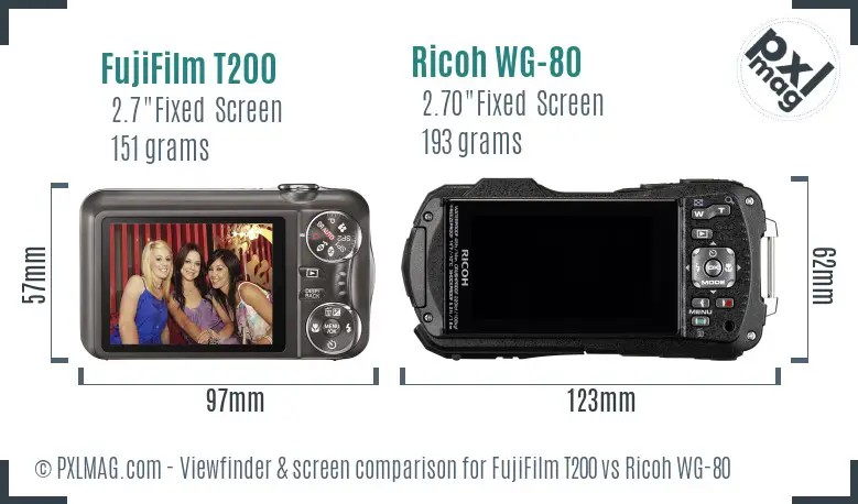 FujiFilm T200 vs Ricoh WG-80 Screen and Viewfinder comparison
