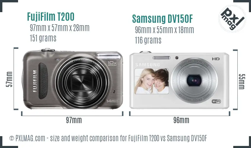 FujiFilm T200 vs Samsung DV150F size comparison FujiFilm T200 vs Samsung DV150F size comparison