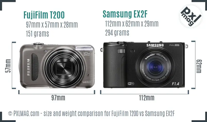 FujiFilm T200 vs Samsung EX2F size comparison