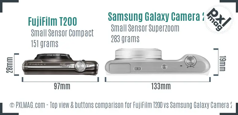FujiFilm T200 vs Samsung Galaxy Camera 2 top view buttons comparison