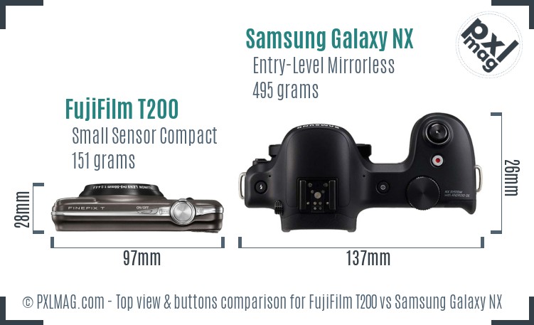 FujiFilm T200 vs Samsung Galaxy NX top view buttons comparison