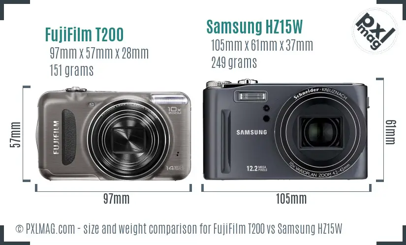 FujiFilm T200 vs Samsung HZ15W size comparison FujiFilm T200 vs Samsung HZ15W size comparison