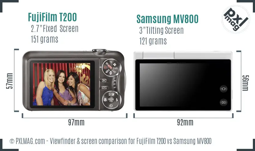 FujiFilm T200 vs Samsung MV800 Screen and Viewfinder comparison FujiFilm T200 vs Samsung MV800 Screen and Viewfinder comparison