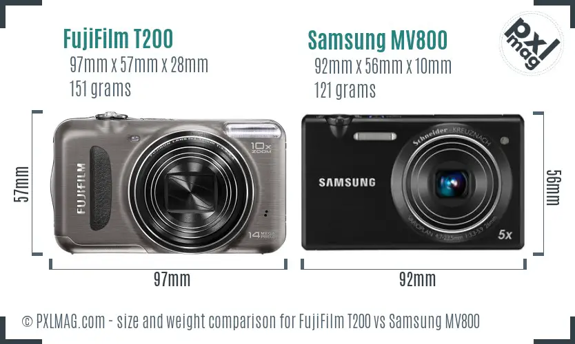 FujiFilm T200 vs Samsung MV800 size comparison FujiFilm T200 vs Samsung MV800 size comparison