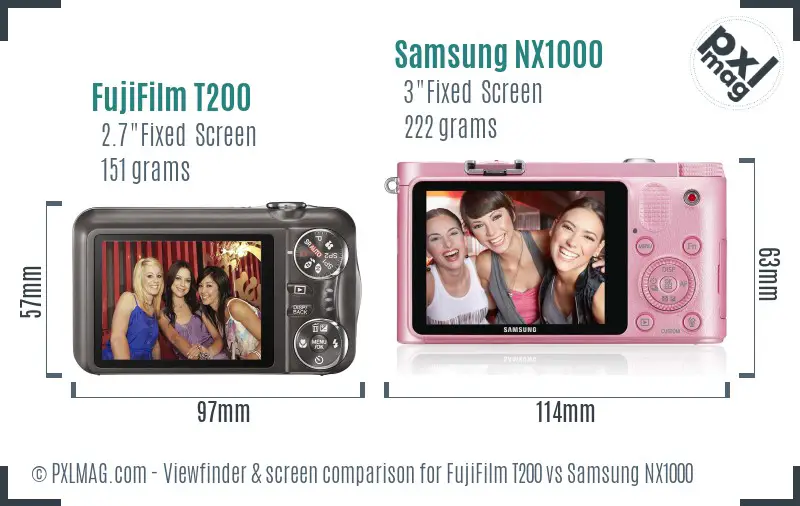 FujiFilm T200 vs Samsung NX1000 Screen and Viewfinder comparison FujiFilm T200 vs Samsung NX1000 Screen and Viewfinder comparison