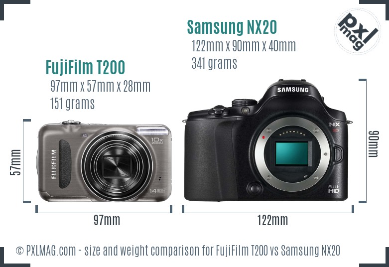 FujiFilm T200 vs Samsung NX20 size comparison FujiFilm T200 vs Samsung NX20 size comparison