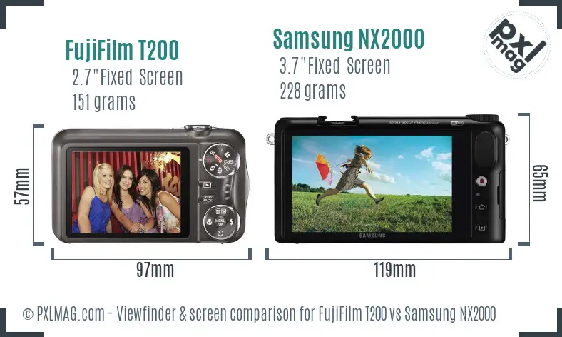 FujiFilm T200 vs Samsung NX2000 Screen and Viewfinder comparison