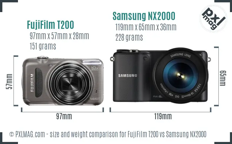 FujiFilm T200 vs Samsung NX2000 size comparison