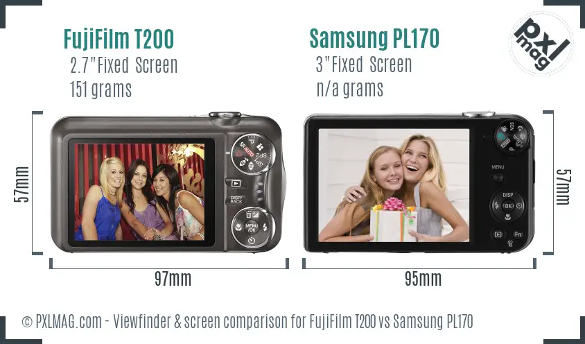 FujiFilm T200 vs Samsung PL170 Screen and Viewfinder comparison