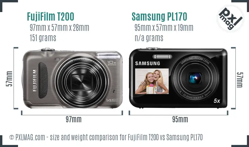 FujiFilm T200 vs Samsung PL170 size comparison FujiFilm T200 vs Samsung PL170 size comparison