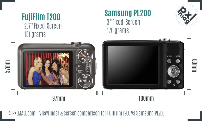 FujiFilm T200 vs Samsung PL200 Screen and Viewfinder comparison