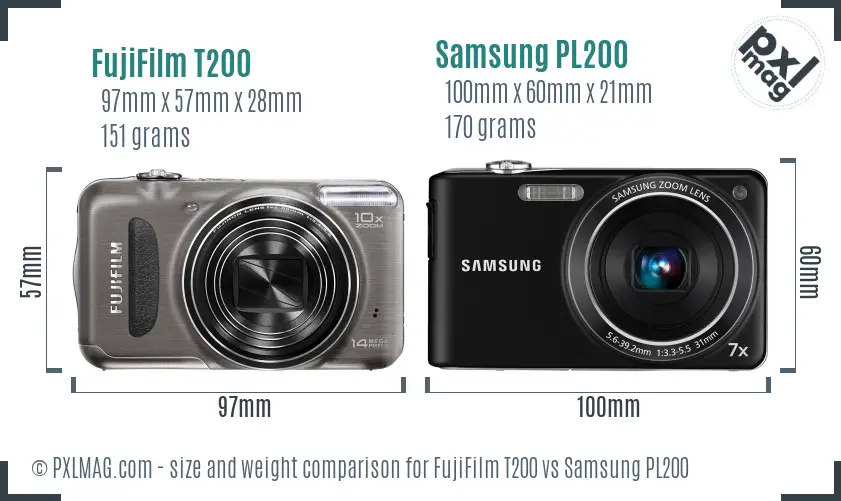 FujiFilm T200 vs Samsung PL200 size comparison