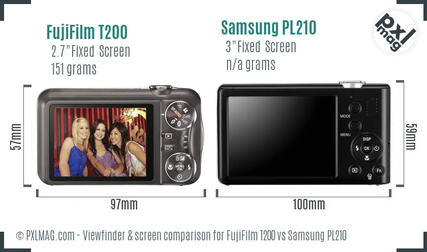 FujiFilm T200 vs Samsung PL210 Screen and Viewfinder comparison