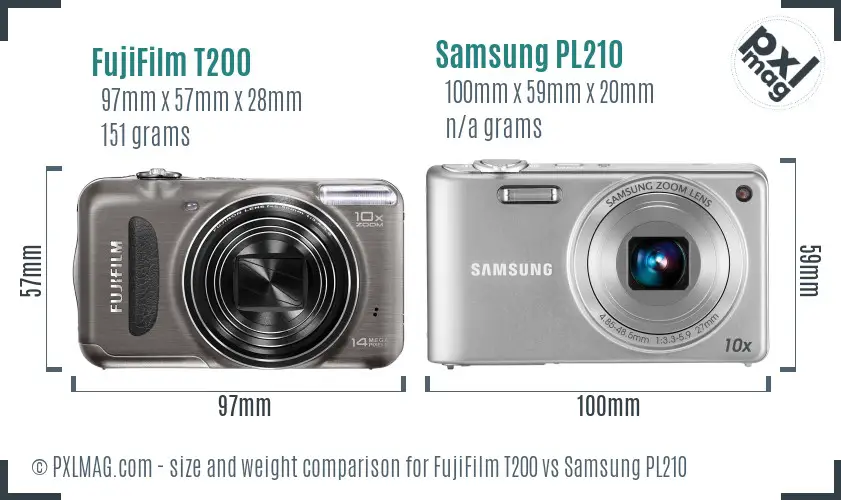 FujiFilm T200 vs Samsung PL210 size comparison