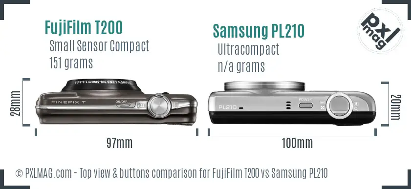 FujiFilm T200 vs Samsung PL210 top view buttons comparison