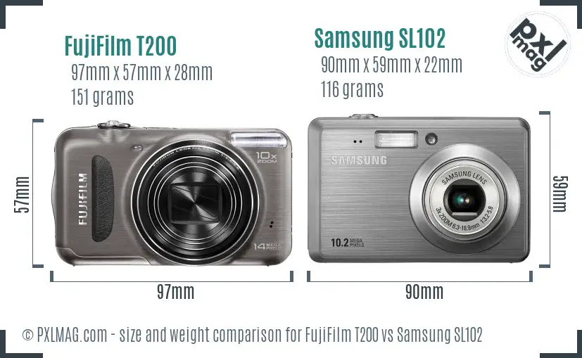 FujiFilm T200 vs Samsung SL102 size comparison