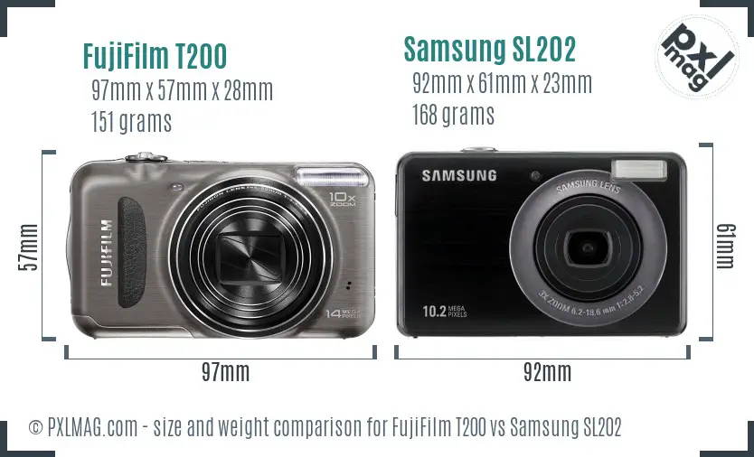 FujiFilm T200 vs Samsung SL202 size comparison FujiFilm T200 vs Samsung SL202 size comparison