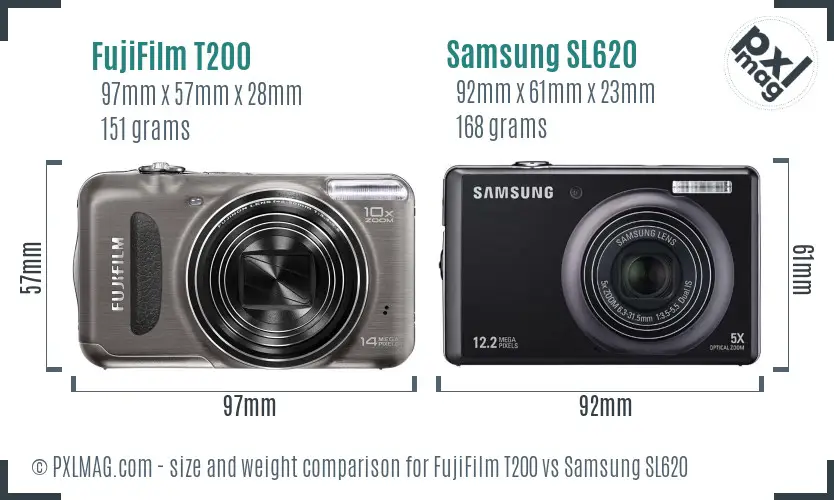FujiFilm T200 vs Samsung SL620 size comparison