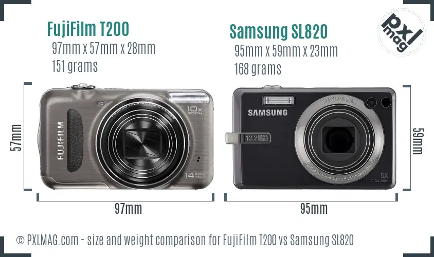 FujiFilm T200 vs Samsung SL820 size comparison FujiFilm T200 vs Samsung SL820 size comparison