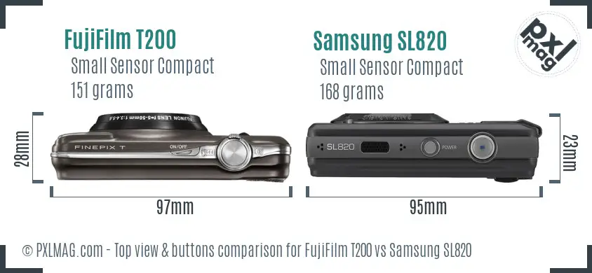 FujiFilm T200 vs Samsung SL820 top view buttons comparison