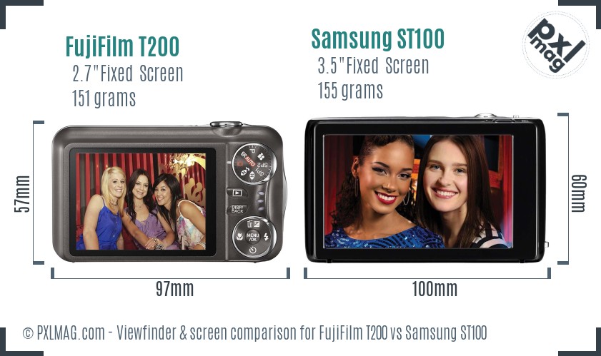 FujiFilm T200 vs Samsung ST100 Screen and Viewfinder comparison