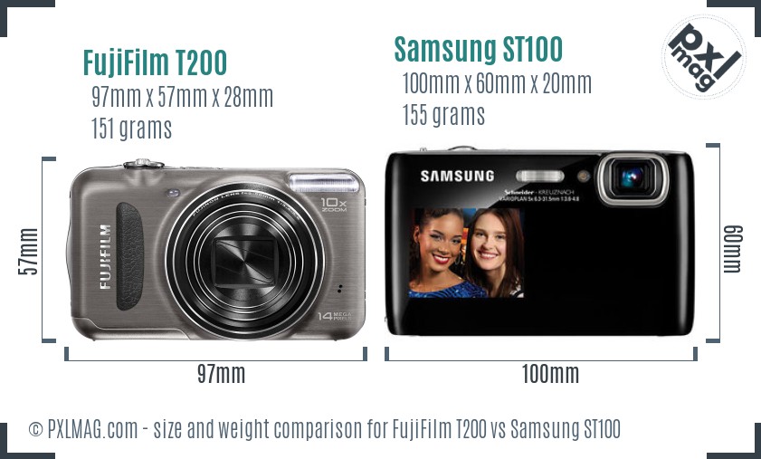 FujiFilm T200 vs Samsung ST100 size comparison FujiFilm T200 vs Samsung ST100 size comparison