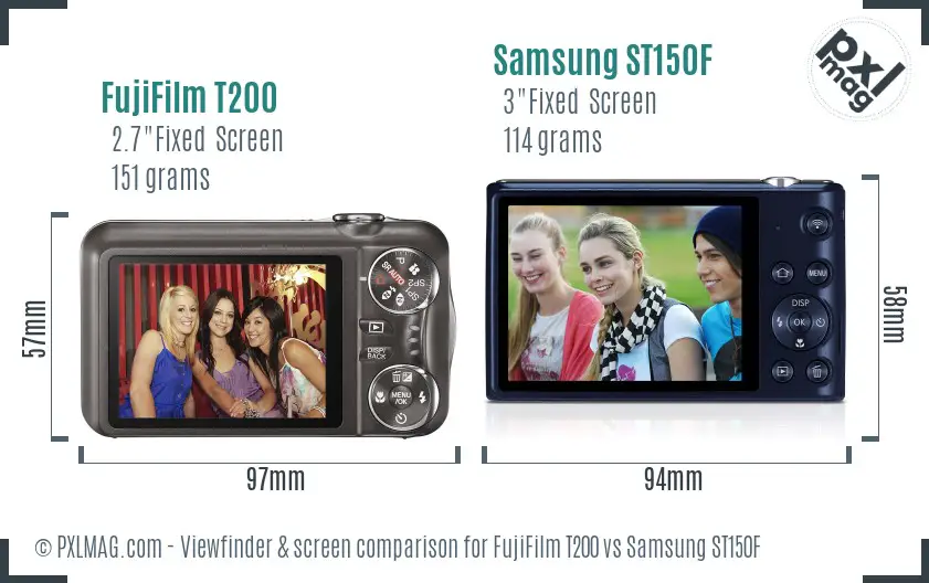 FujiFilm T200 vs Samsung ST150F Screen and Viewfinder comparison