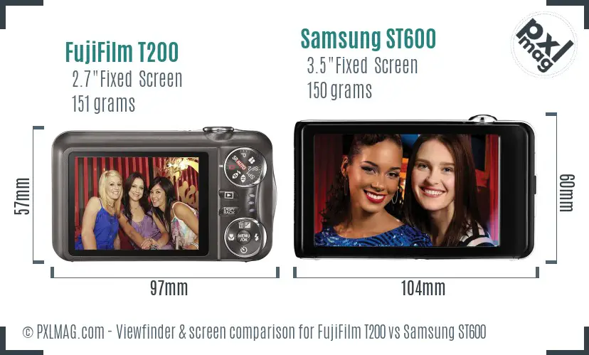 FujiFilm T200 vs Samsung ST600 Screen and Viewfinder comparison