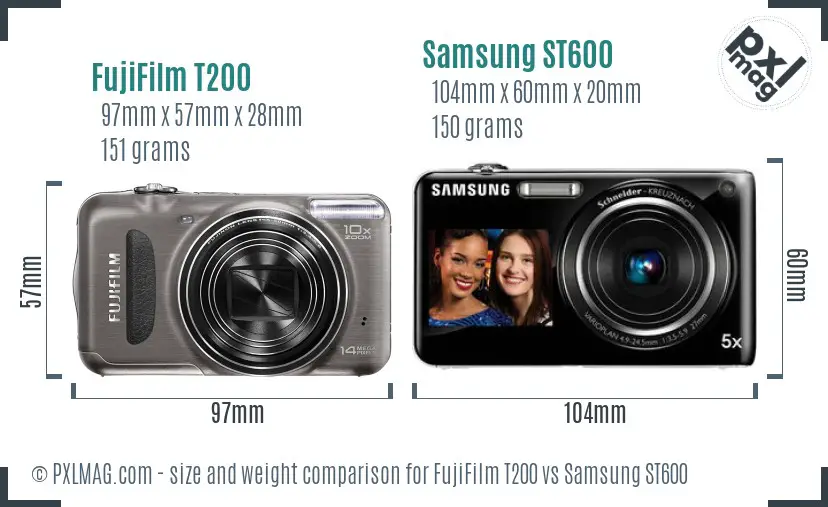 FujiFilm T200 vs Samsung ST600 size comparison