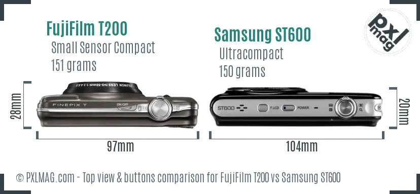 FujiFilm T200 vs Samsung ST600 top view buttons comparison